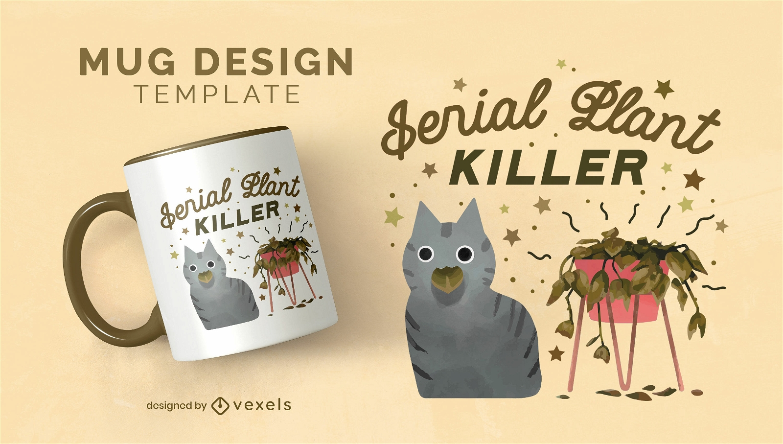 Design de caneca de citação de gato assassino de plantas em série