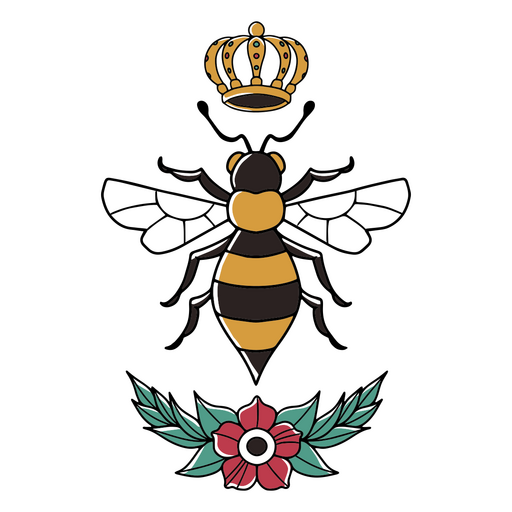 A crowned queen bee in vibrant colors PNG Design