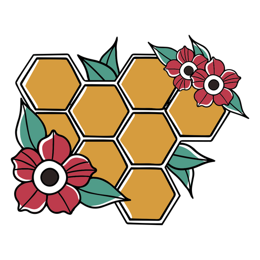 Ein Bienenstock, umgeben von Blumen PNG-Design