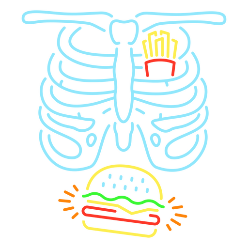 Esqueleto com fast food Desenho PNG