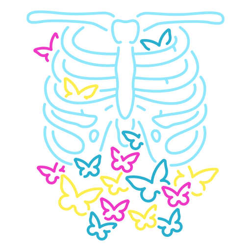 Esqueleto cercado por borboletas Desenho PNG