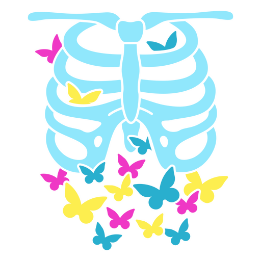Mariposas alrededor de un esqueleto Diseño PNG