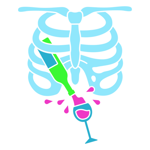 Esqueleto celebrando con una botella de vino. Diseño PNG