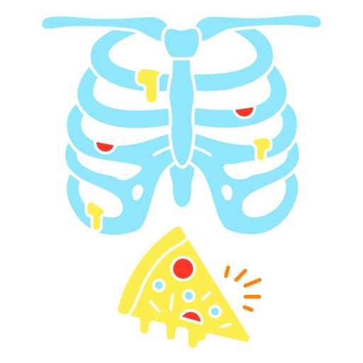 Um esqueleto com uma fatia de pizza de queijo Desenho PNG