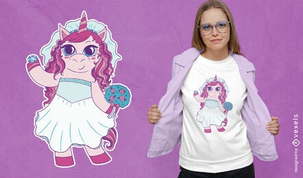 Novia unicornio en diseño de camiseta de vestido de novia
