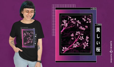 Diseño de camiseta vaporwave de árbol de sakura