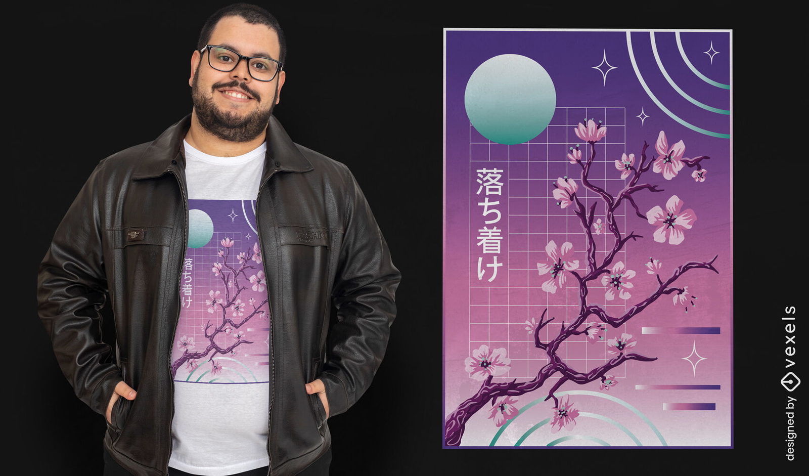 Japanisches Sakura-Vaporwave-Baum-T-Shirt-Design