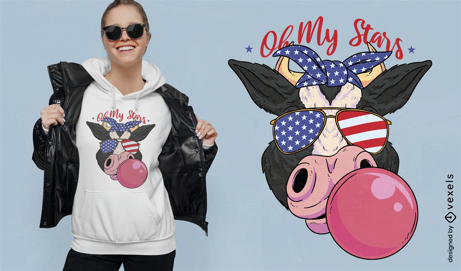 USA cow with bubblegum t-shirt design