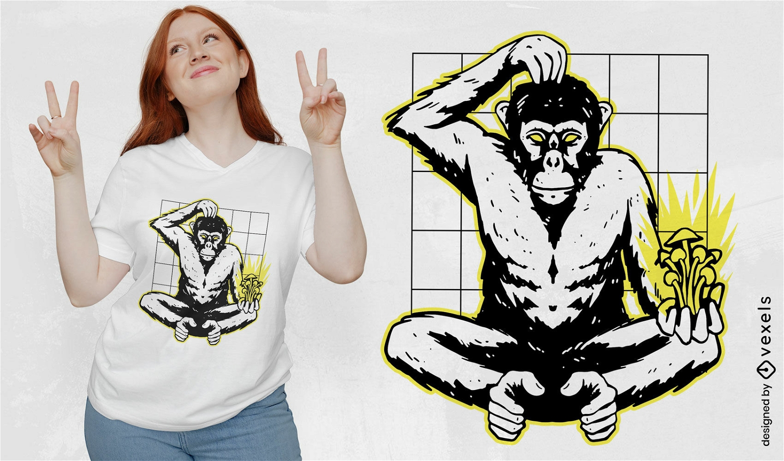 Monkey with magic mushrooms t-shirt design