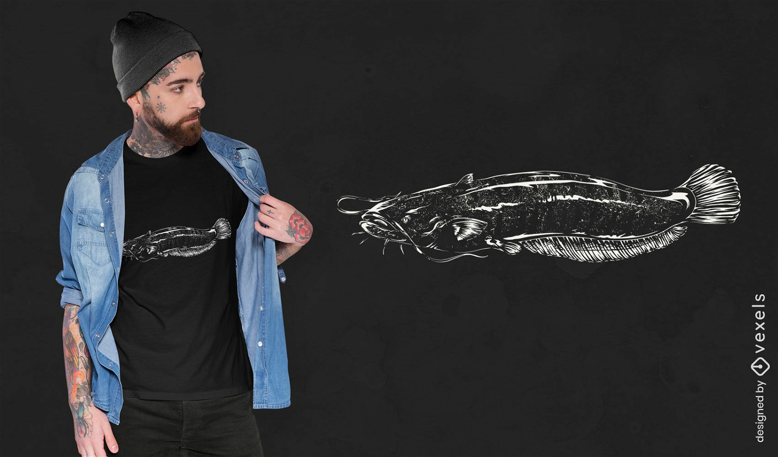 Realistic catfish t-shirt design