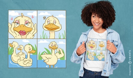 Diseño de camiseta cómica de patos coquetos