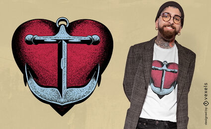 Diseño de camiseta de corazón con ancla.