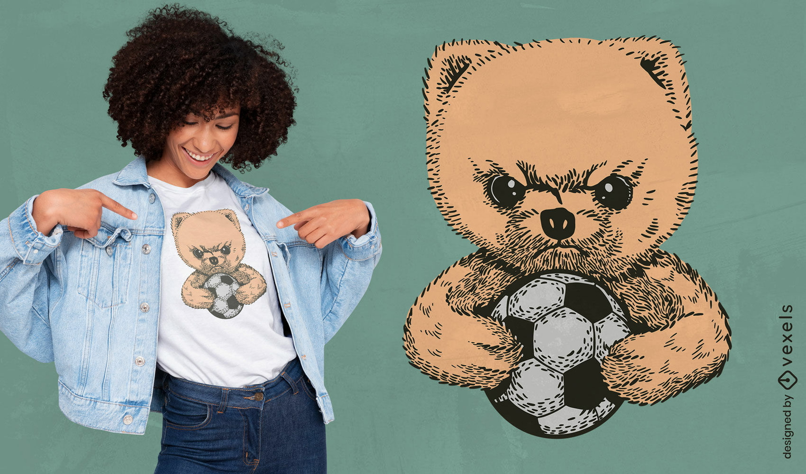 Wütender Teddybär mit Fußball-T-Shirt-Design