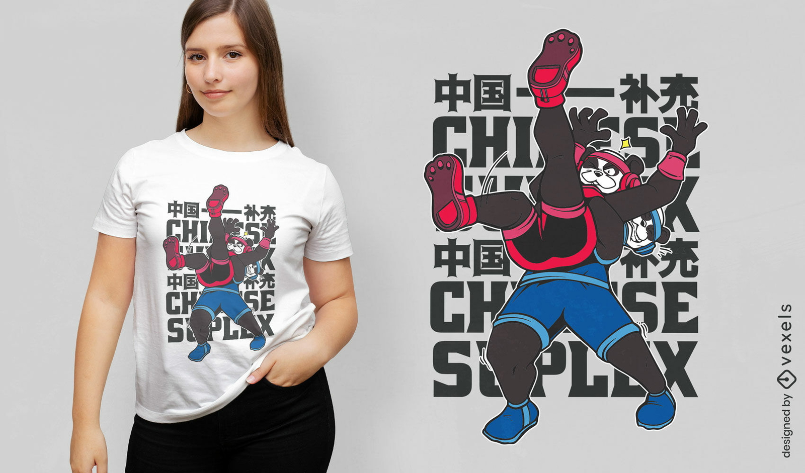 Diseño de camiseta de luchadores de animales de oso panda.