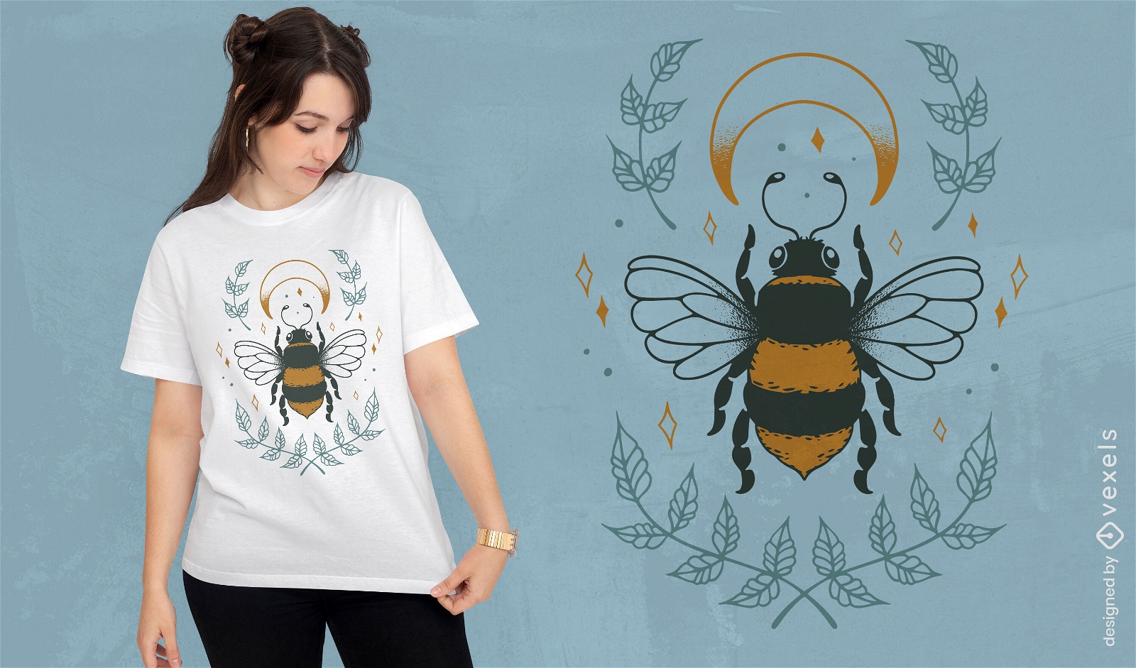 Design de camiseta de animal e lua de abelha