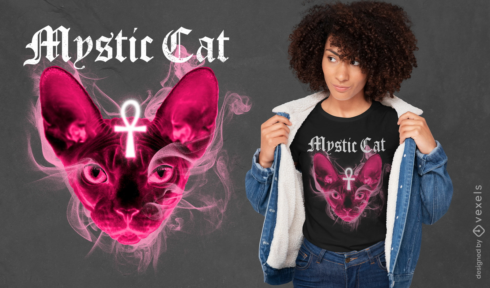 Diseño de camiseta psd de gato Mystic Sphynx