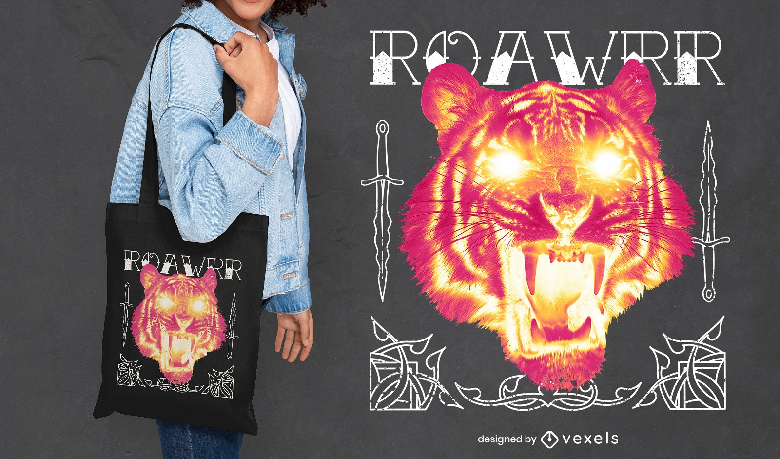 Roaring tiger head tote bag design