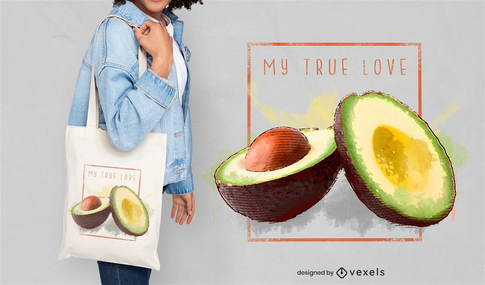 True love avocado tote bag design