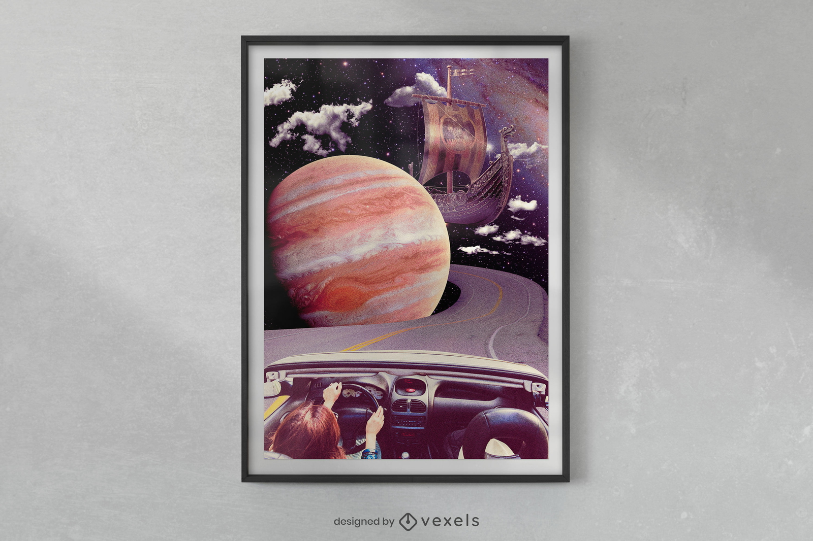 Diseño de cartel de collage de carretera espacial