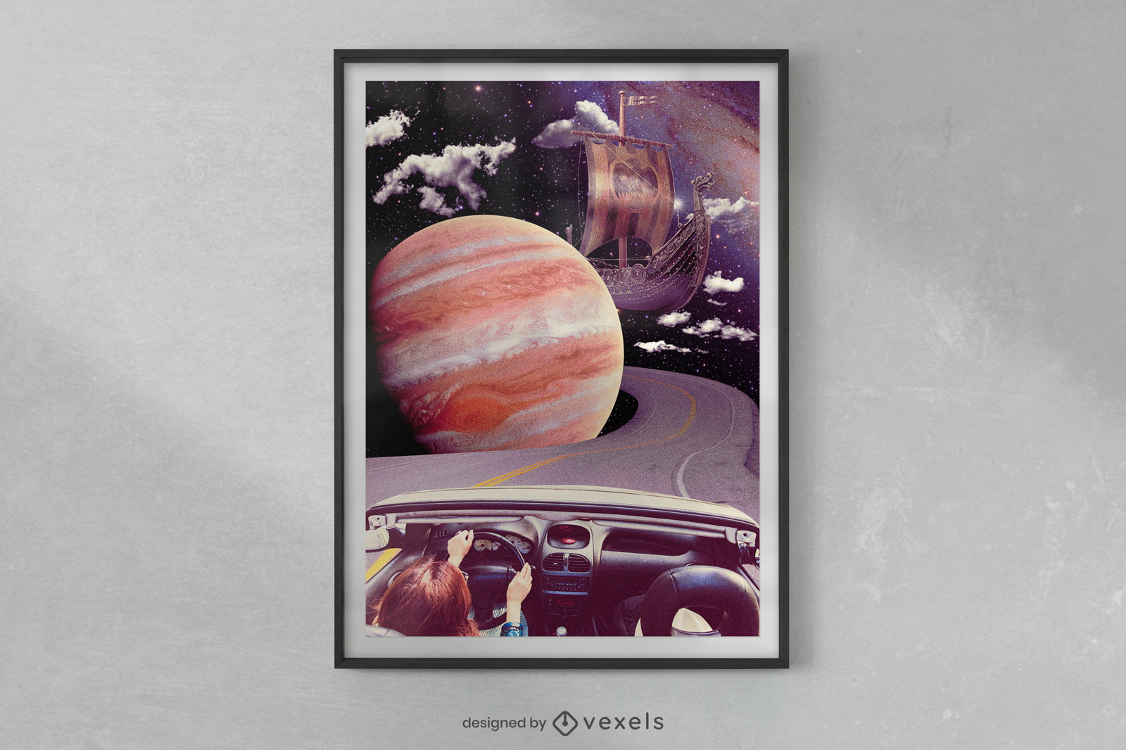 Space road collage poster design