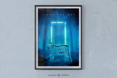 Neon light tiger poster design