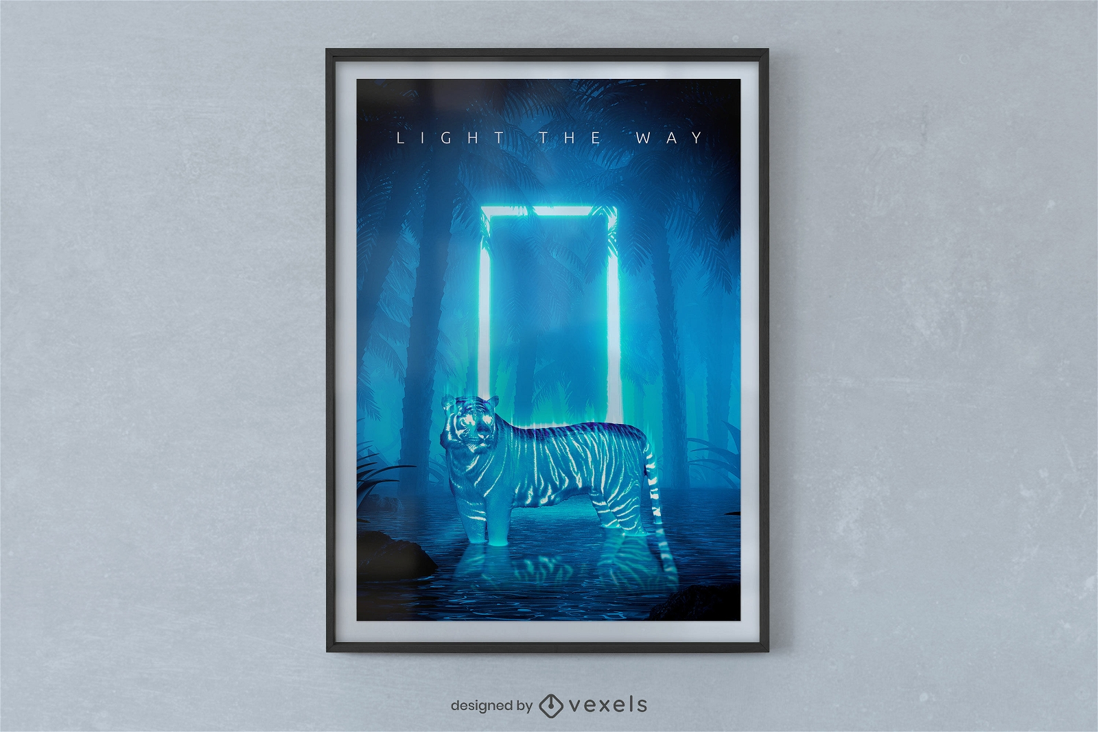 Design de cartaz de tigre de luz neon