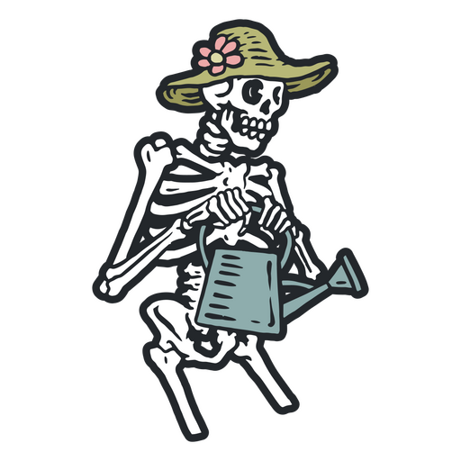 Skeleton gardener color stroke PNG Design