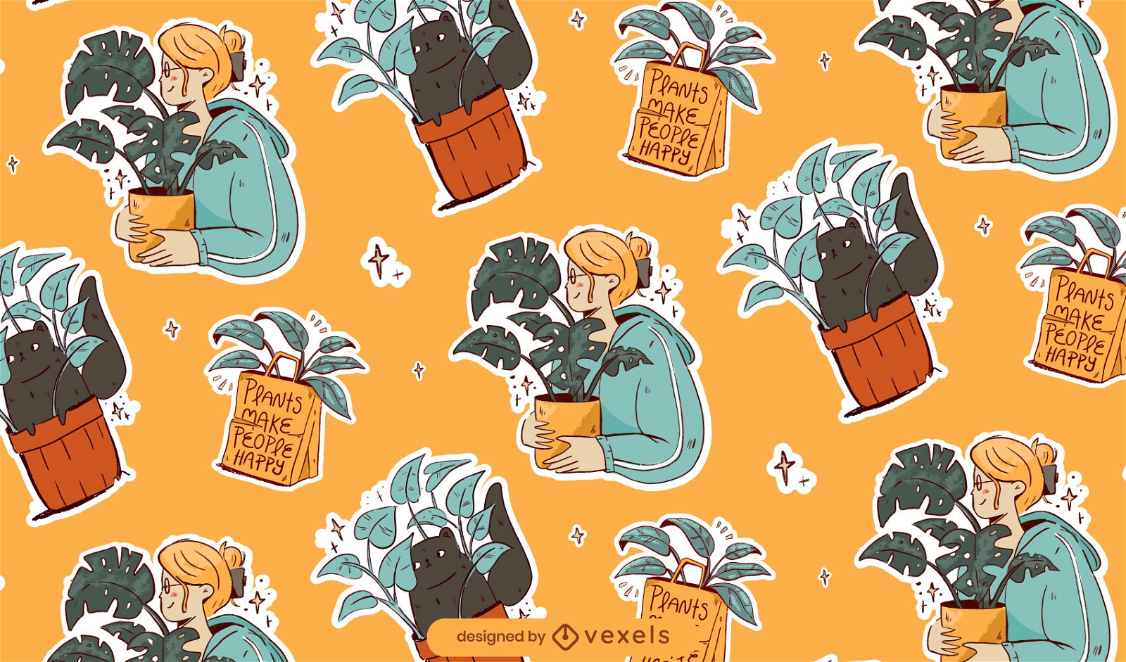 Plants and cat pattern design