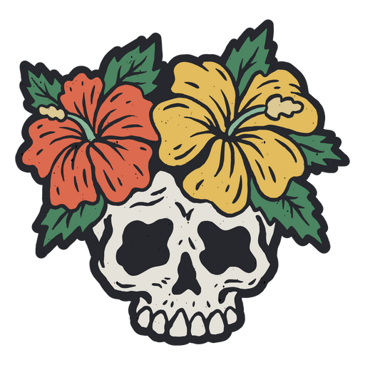 Skull with a flower headdress PNG Design