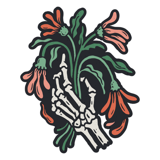 Mano de calavera sosteniendo flores de muerte Diseño PNG