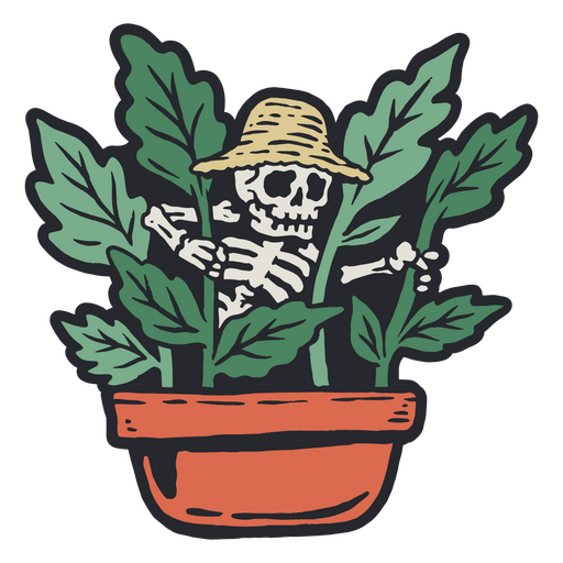 Explorer's skull hidden among plants PNG Design