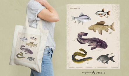 Vintage fish book tote bag design
