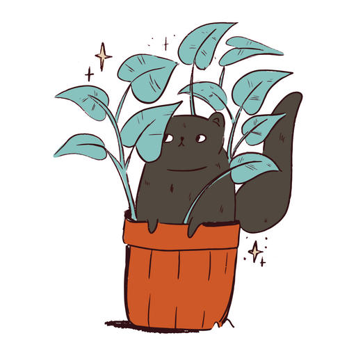 Black cat in a pot of houseplants PNG Design