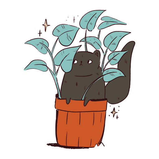 Gato preto em um vaso de plantas de casa Desenho PNG