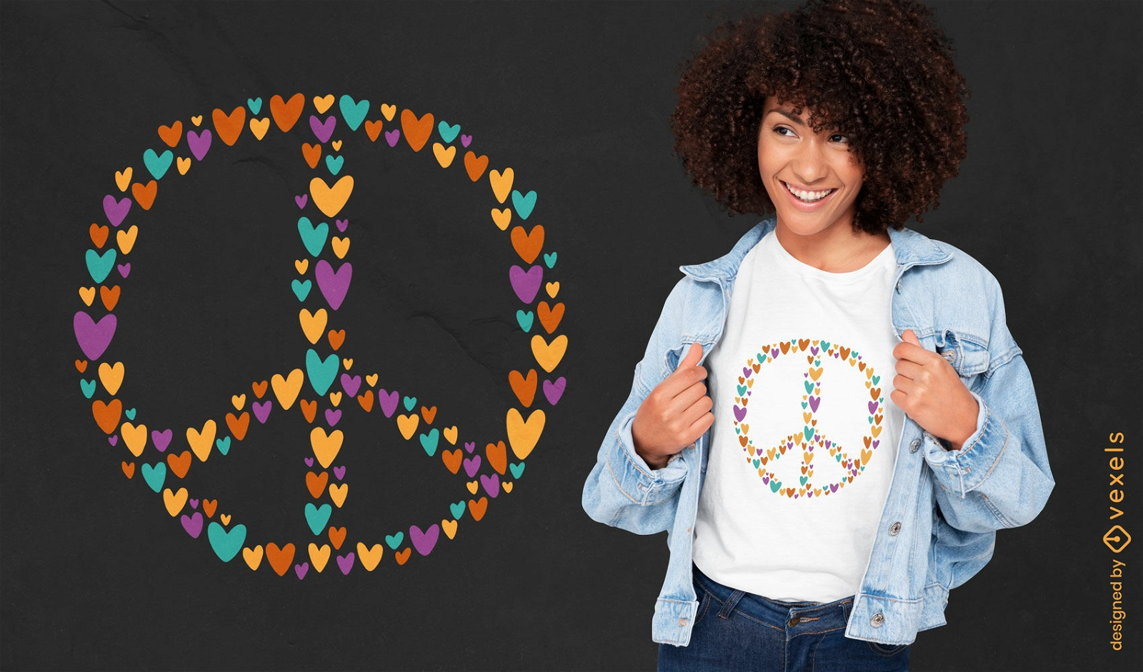 Diseño de camiseta de corazones de signo de la paz