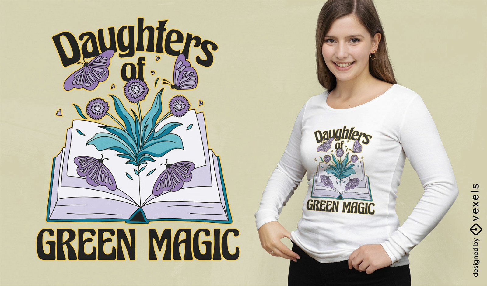 Livro mágico com design de t-shirt de borboletas
