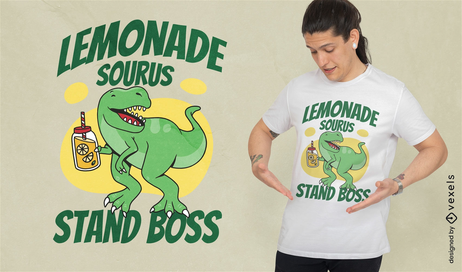 Limonaden-Dinosaurier-Cartoon-T-Shirt-Design
