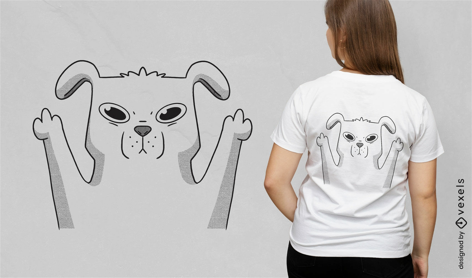 Mittelfinger-Hundekarikatur-T-Shirt Entwurf