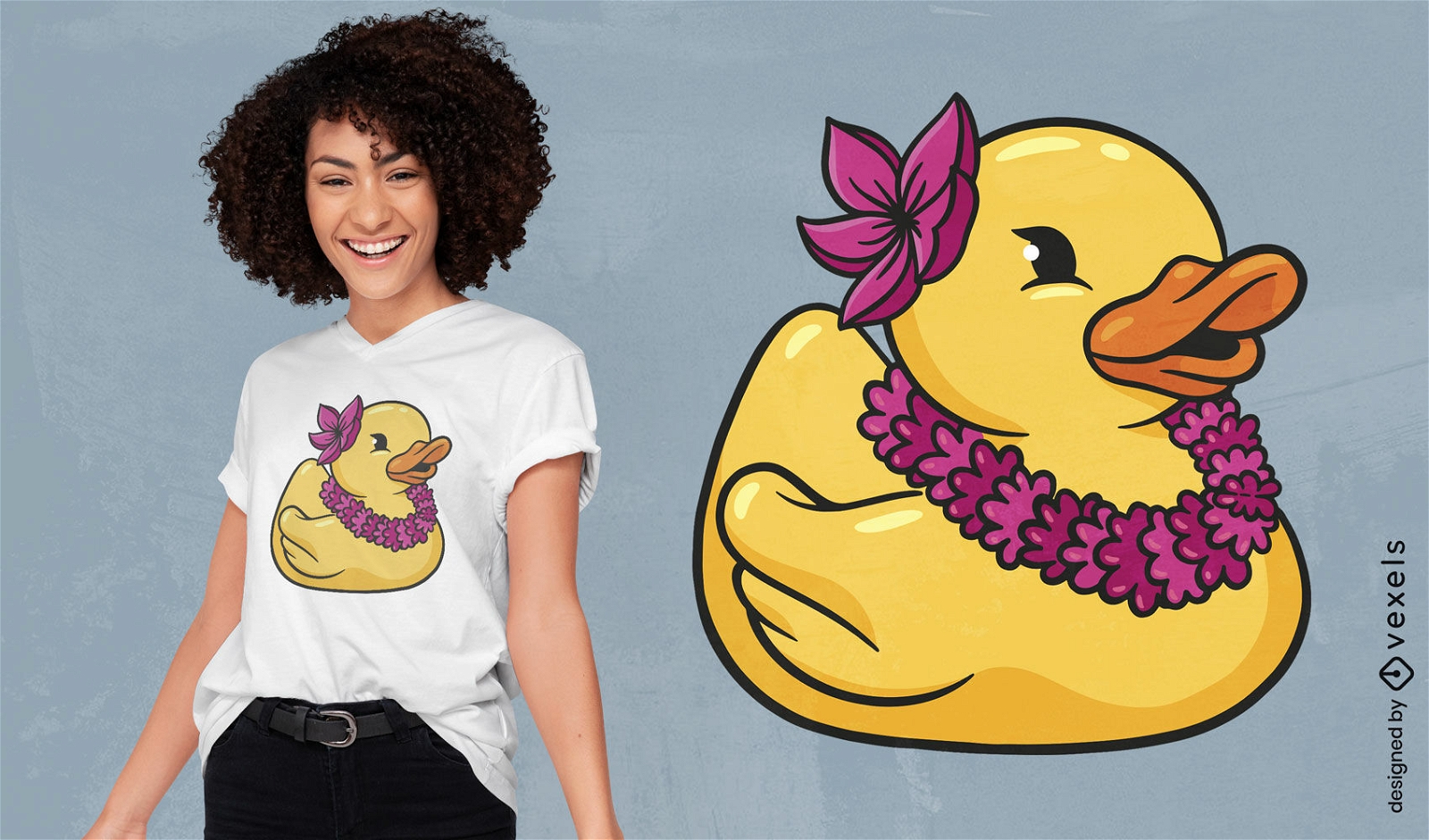 Hawaiian rubber duck cartoon t-shirt design