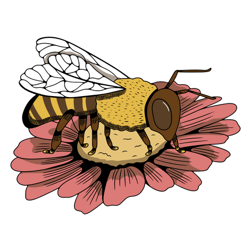 Bee pollinating a pink flower PNG Design