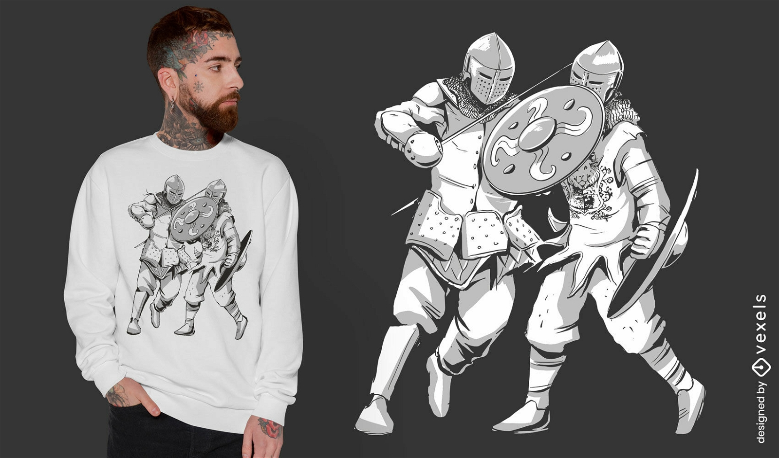 Diseño de camiseta de lucha de caballeros medievales.