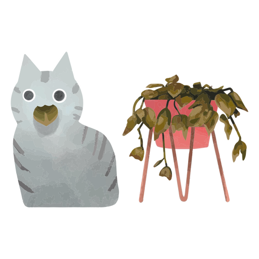 Personagem de gato de planta interna morta em aquarela Desenho PNG