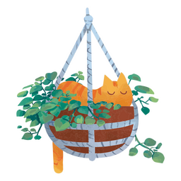 Aquarell Hängepflanze Katze PNG-Design