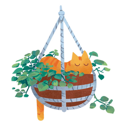 Watercolor hanging plant cat