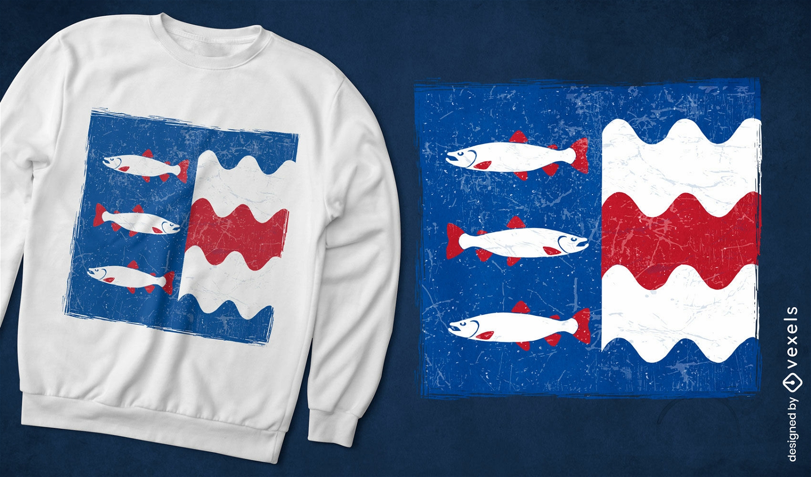 Diseño de camiseta de formas de natación de peces.
