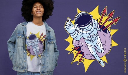 Design de camiseta de astronauta e lua explosiva