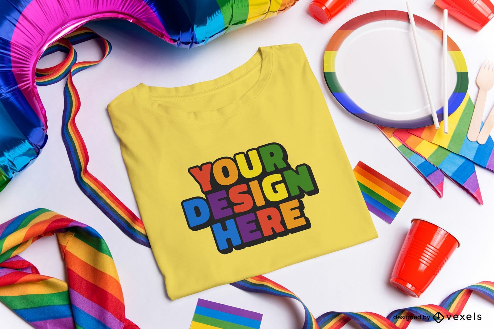 Pride elements folded t-shirt mockup