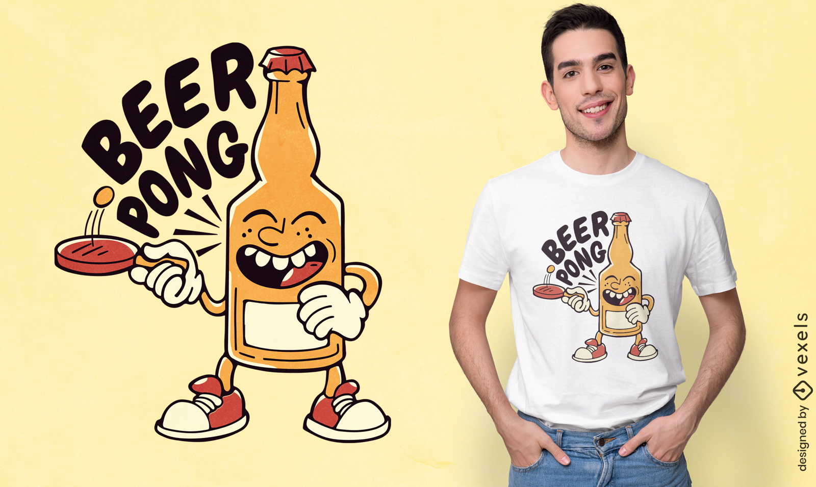 Diseño de camiseta de personaje de cerveza pong.