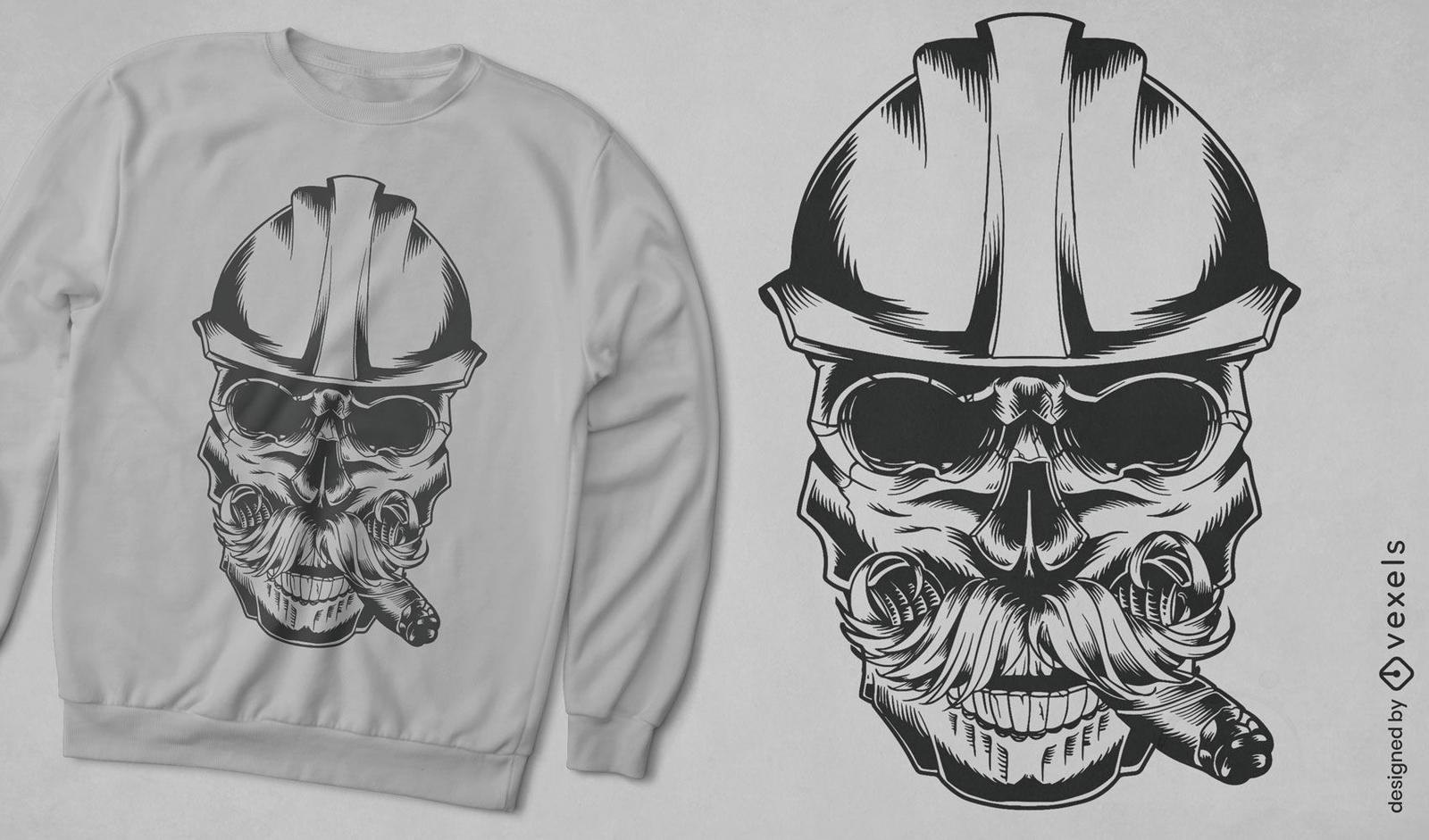 Diseño de camiseta de calavera con casco fumando