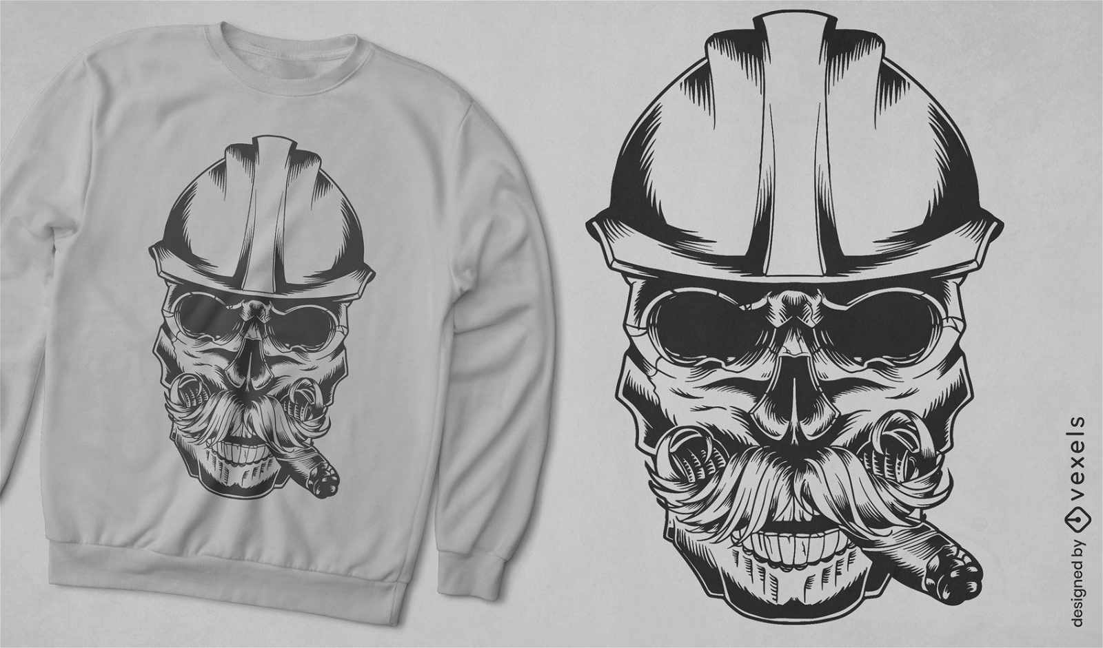 Skull with helmet smoking t-shirt design